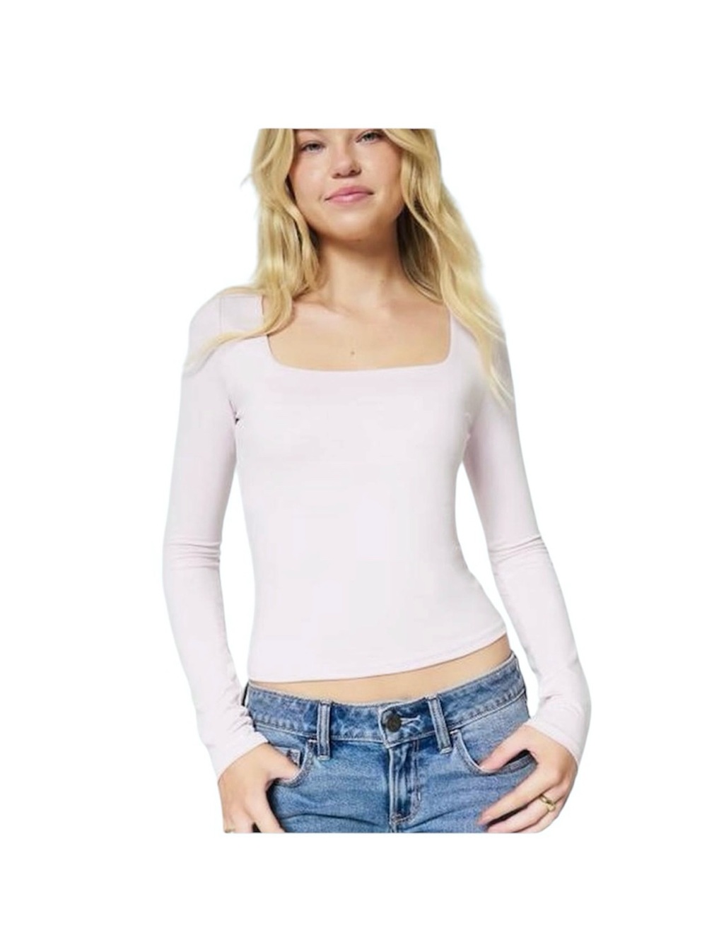Hollister long-sleeve lilac scoop neckline top - large
